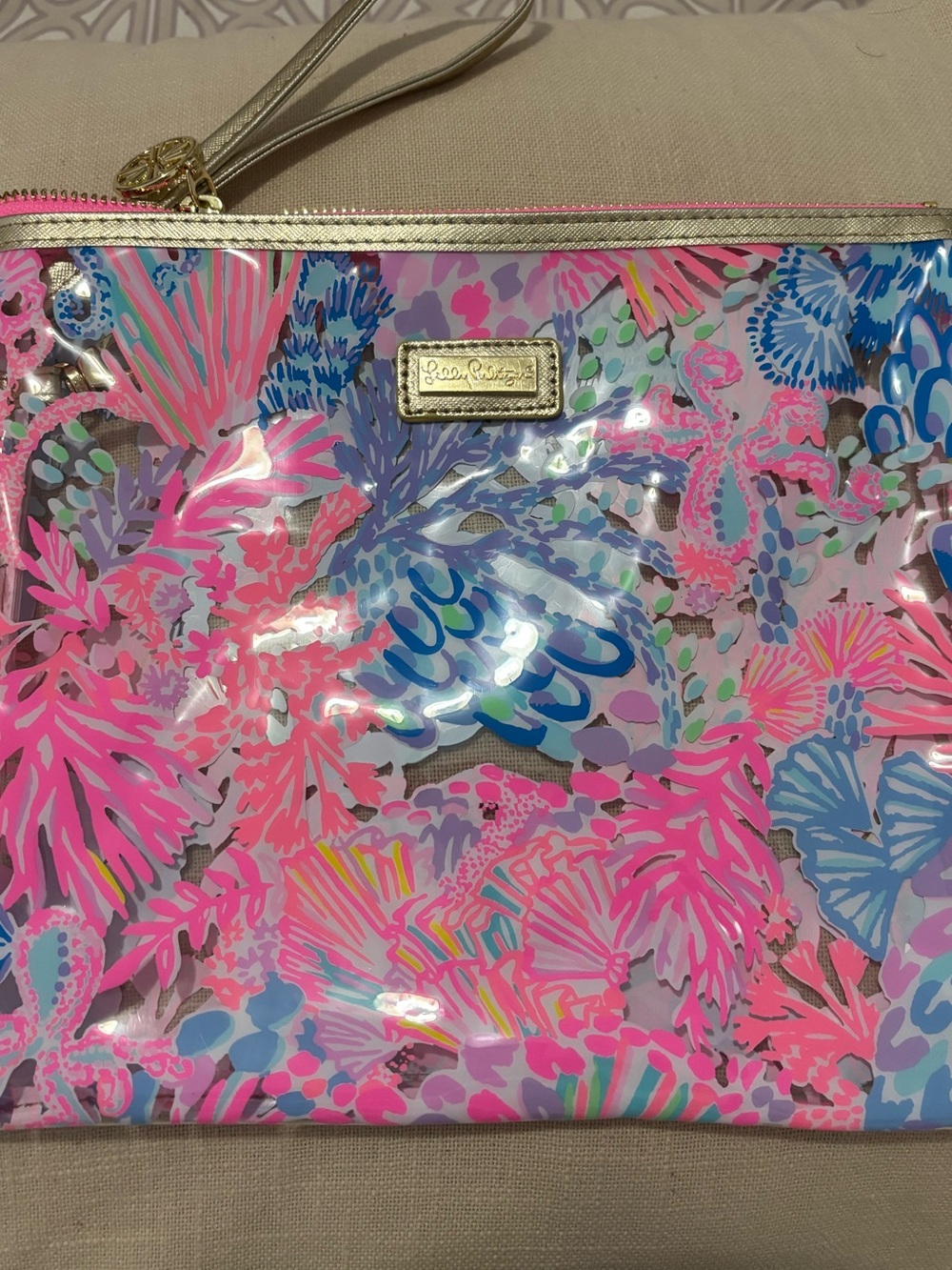 Lilly Pulitzer Pink & Blue Floral Vinyl Beach Wristlet